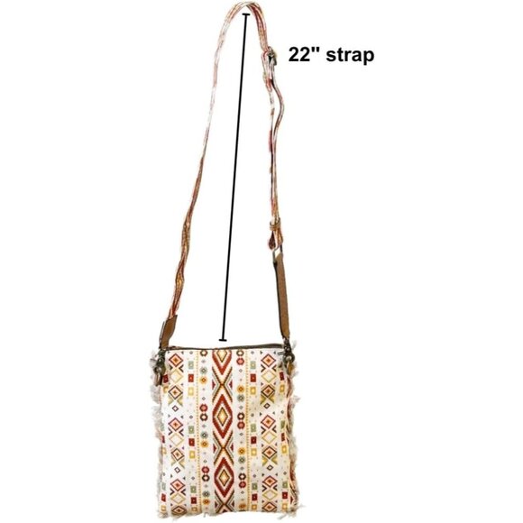 Boho Aztec Crossbody Bag Canvas Leather Organizer Women Vintage Festival - Picture 4 of 7